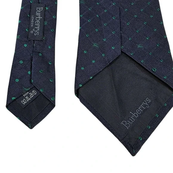 NWT Burberrys Silk Tie Navy Blue Green Dot Pattern Made in Italy Men's Power